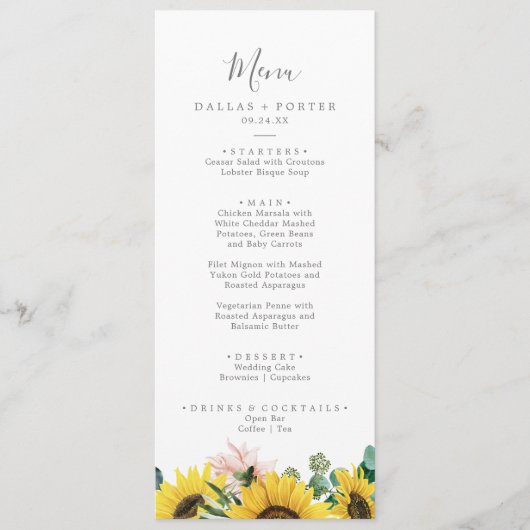 ひまわり素朴ユーカリの結婚ディナーメニュー メニュー (正面)
