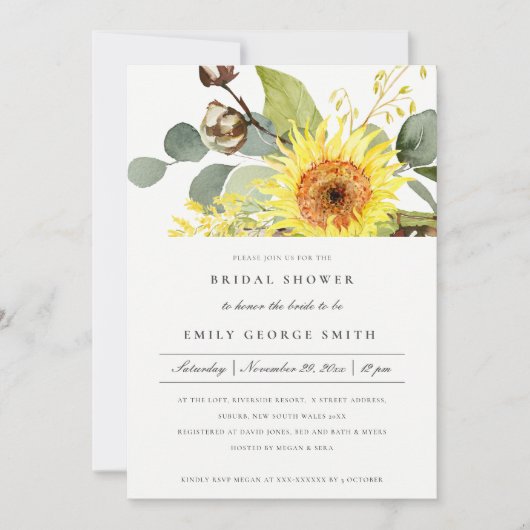 ひまわり素朴ユーカリフローラブライダルシャワー 招待状 (正面)