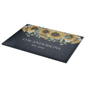 ひまわり素朴ユーカリフローラ植物黒 カッティングボード (角)