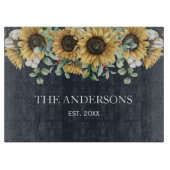 ひまわり素朴ユーカリフローラ植物黒 カッティングボード (正面)