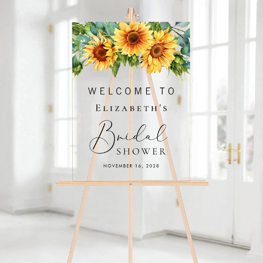 ひまわり素朴ユーカリブライダルシャワーウェルカム アクリルサイン