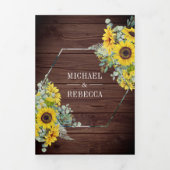 ひまわり素朴ユーカリプトゥスアーチバーンウッドズ結婚 三つ折り招待状 (カバー)