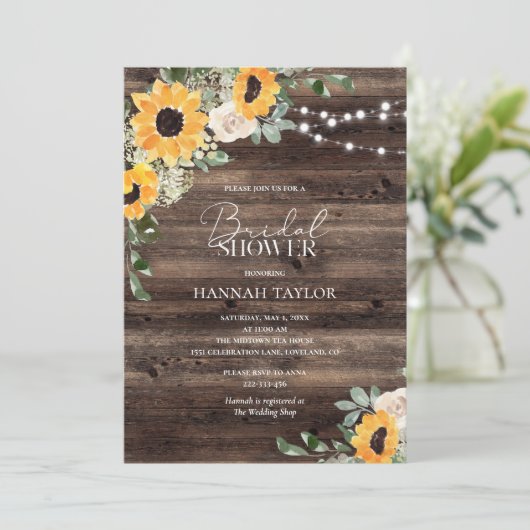 ひまわり素朴ユーカリプトゥスウッドブライダルシャワー 招待状 (スタンド正面)