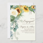 ひまわり素朴ユーカリプトゥスホワイトローズ婚約 招待状 (正面)