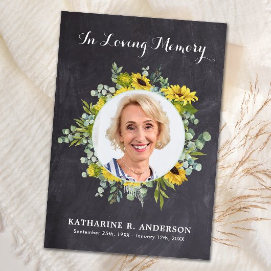 ひまわり素朴ユーカリ写真悔やみや弔慰葬儀 サンキューカード