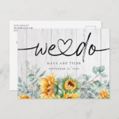 ひまわり素朴ユーカリ我々は日付を保存する 案内ポストカード (正面/裏面)