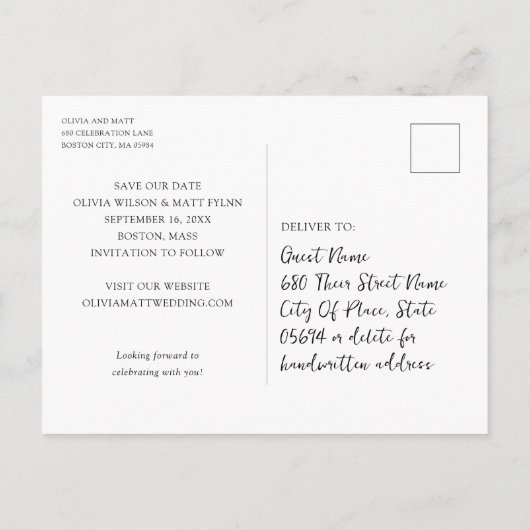 ひまわり素朴ユーカリ我々は日付を保存する 案内ポストカード (裏面)