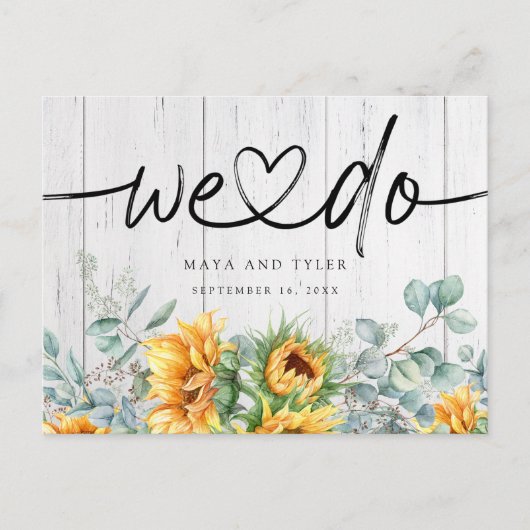 ひまわり素朴ユーカリ我々は日付を保存する 案内ポストカード (正面)