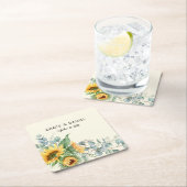 ひまわり素朴ユーカリ結婚式の引き出物 スクエアペーパーコースター (インサイチュ)