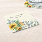 ひまわり素朴ユーカリ結婚式の引き出物 スクエアペーパーコースター (アングル)
