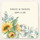 ひまわり素朴ユーカリ結婚式の引き出物 スクエアペーパーコースター (正面)