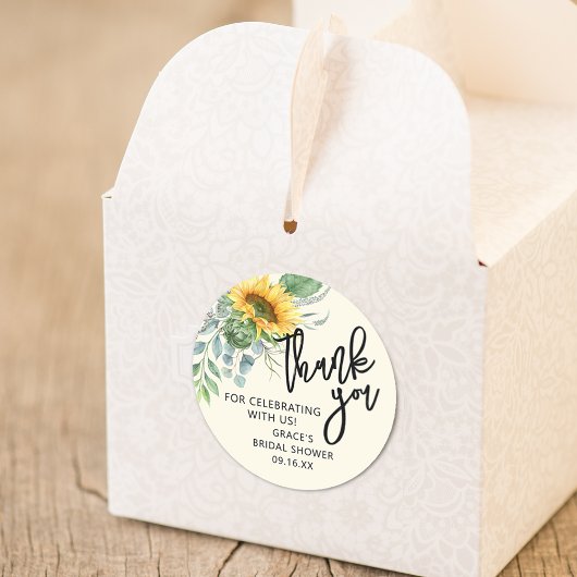 ひまわり素朴ユーカリ緑ありがとう ラウンドシール