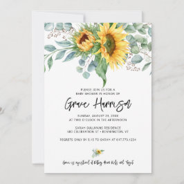 ひまわり素朴ユーカリ緑の赤ちゃんシャワー 招待状