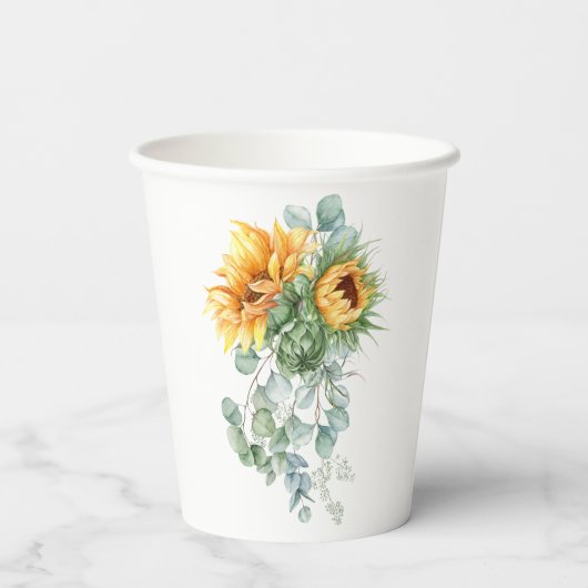 ひまわり素朴ユーカリ緑の赤ちゃんシャワー 紙コップ (裏面)