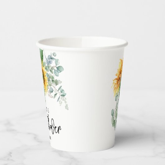 ひまわり素朴ユーカリ緑の赤ちゃんシャワー 紙コップ (左)