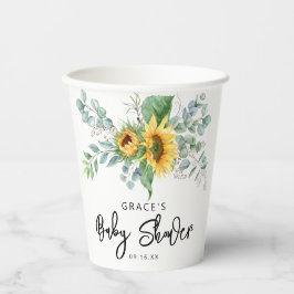 ひまわり素朴ユーカリ緑の赤ちゃんシャワー 紙コップ