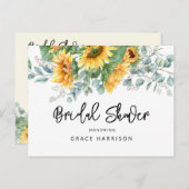 ひまわり素朴ユーカリ緑ブライダルシャワー インビテーションポストカード (正面/裏面)