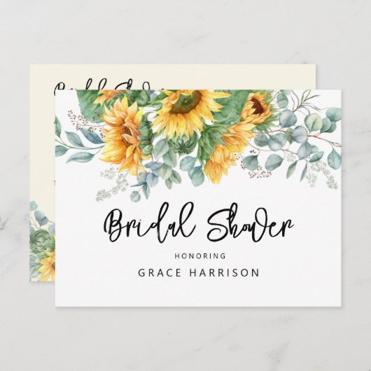 ひまわり素朴ユーカリ緑ブライダルシャワー インビテーションポストカード (正面/裏面)