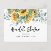 ひまわり素朴ユーカリ緑ブライダルシャワー インビテーションポストカード (正面)