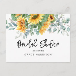 ひまわり素朴ユーカリ緑ブライダルシャワー インビテーションポストカード