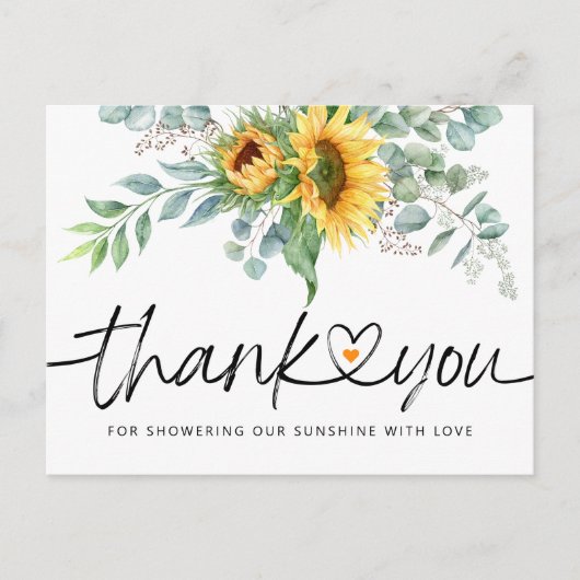 ひまわり素朴ユーカリ赤ちゃんシャワーありがとう ポストカード (正面)