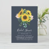 ひまわり素朴ユーカリ |ネイビーブライダルシャワー 招待状 (スタンド正面)