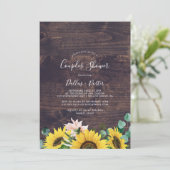 ひまわり素朴ユーカリ |木製カップルのシャワー 招待状 (スタンド正面)