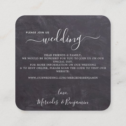 ひまわり素朴ユーカリQRコードウェディング招待 スクエア名刺 (裏面)