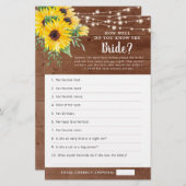 ひまわり素朴ライトウッドブライダルシャワーゲーム (正面/裏面)