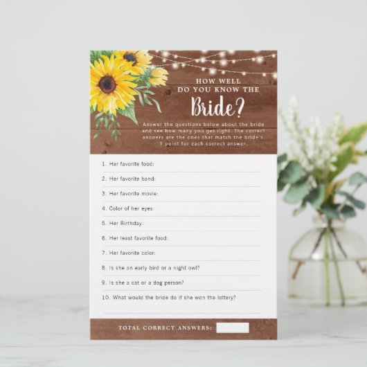 ひまわり素朴ライトウッドブライダルシャワーゲーム (スタンド正面)