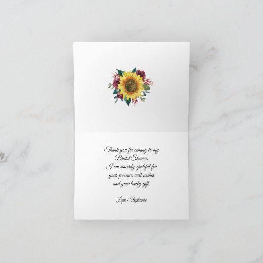 ひまわり素朴ライトフローラブライダルシャワー サンキューカード (内部)