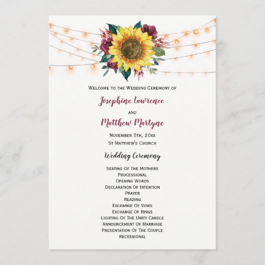 ひまわり素朴ライトフローラ結婚ズ プログラム (正面)