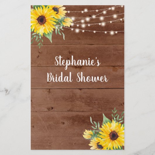 ひまわり素朴ライトブライダルシャワービンゴゲーム (裏面)