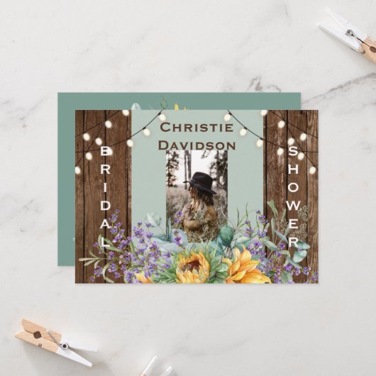 ひまわり素朴ライト写真ブライダルシャワー 招待状 (正面/裏面インサイチュ)