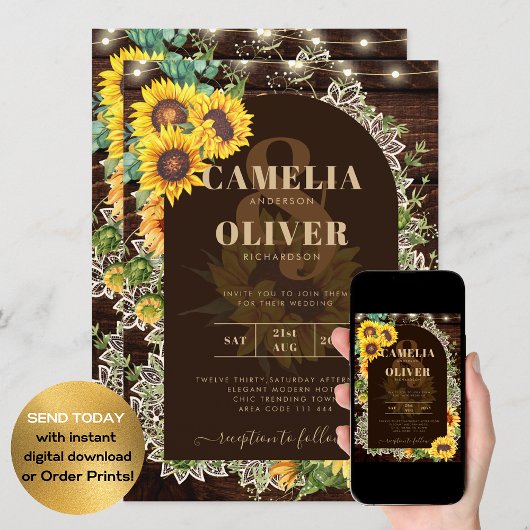 ひまわり素朴ライトLace Arch's 結婚. 招待状