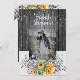 ひまわり素朴ラベンダーフォトブライダルシャワー 招待状