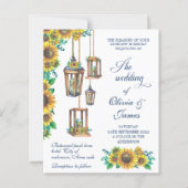 ひまわり素朴ランタンネイビー結婚式招待状 (正面)