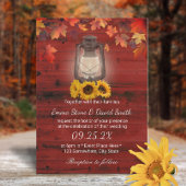 ひまわり素朴ランタンレッドバーン秋の結婚式 招待状