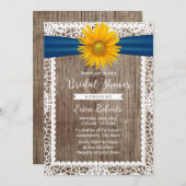 ひまわり素朴リボンレース木材ブライダルシャワー 招待状 (正面/裏面)
