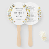 ひまわり素朴リース秋の結婚式プログラム ハンドファン (正面&裏面)