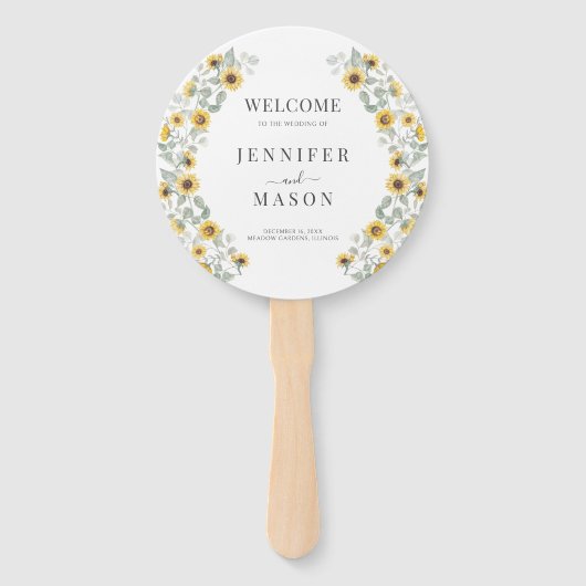 ひまわり素朴リース秋の結婚式プログラム ハンドファン (正面)