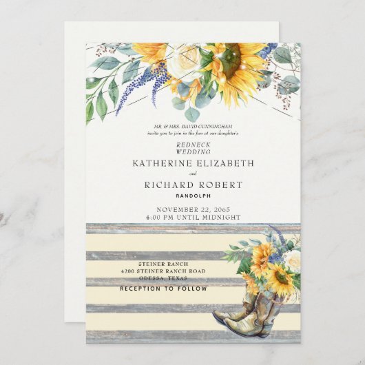 ひまわり素朴レッドネックウッドブーツ&ライツインヴィート 招待状 (正面/裏面)