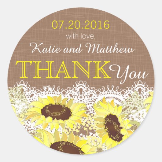 ひまわり素朴レースありがとうラベル ラウンドシール (正面)