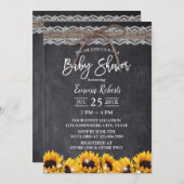 ひまわり素朴レースのトウィーンチョークボードベビーシャワー 招待状 (正面/裏面)