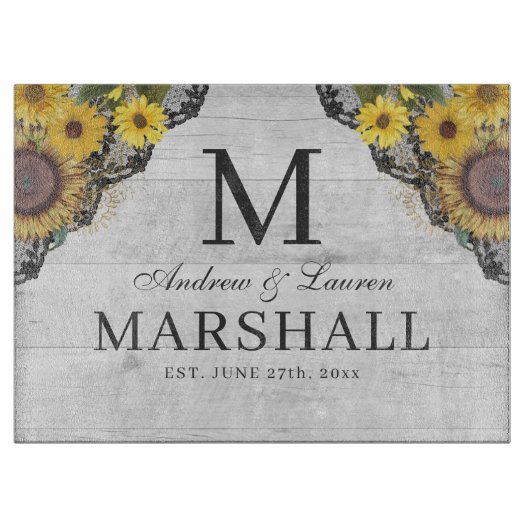 ひまわり素朴レースの木の名結婚前のギフト カッティングボード (正面)