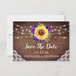 ひまわり素朴レースパープルバラ秋の結婚式 セーブザデート