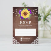ひまわり素朴レースパープルバラ秋の結婚式 出欠カード (スタンド正面)
