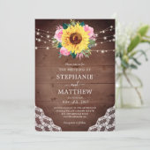 ひまわり素朴レースピンクローズ結婚ズ 招待状 (スタンド正面)