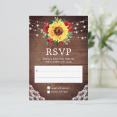 ひまわり素朴レースレッドローズ秋の結婚式 出欠カード (スタンド正面)