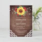ひまわり素朴レースレッドローズ秋の結婚式 招待状 (スタンド正面)